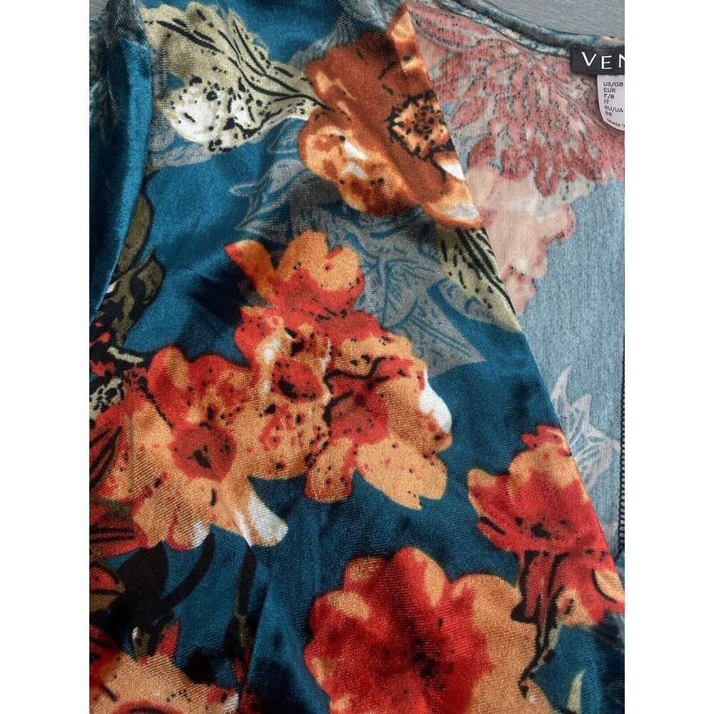 Venus Velvet Top Blouse Floral  Wrap Bell Flare Long Sleeve Large - Picture 3 of 9
